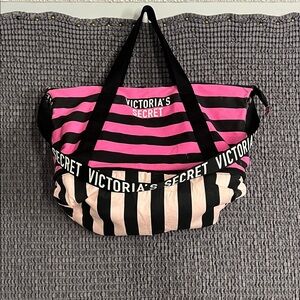 Victoria's Secret Bold Pink and Black Travel Bag Vintage